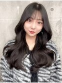 シースルーバング 韓国ヘア 艶感 グレージュ 顔周りカット 20代