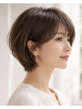 リアン アオヤマ(Liun Aoyama) 大人丸みショート/前髪あり/アッシュベージュ/30代/40代/50代