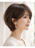大人丸みショート/前髪あり/アッシュベージュ/30代/40代/50代