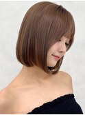 インナーカラー顔周りレイヤーボブココアブラウン大人ボブ