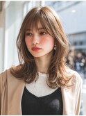 韓国風レイヤー顔回りカットロングレイヤーダークブラウン