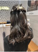 お呼ばれヘア　ハーフアップアレンジ　ヘアメイク　黒髪