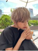 ハンサムマッシュショート透け感グレーアッシュホワイトカラー