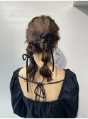 10代20代30代◎ツインテールモテ髪編みおろし リボン