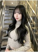 大人上品アッシュブラウン重めロング薄めバング