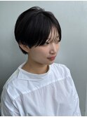 丸みショートシースルーバングくびれボブマッシュショート