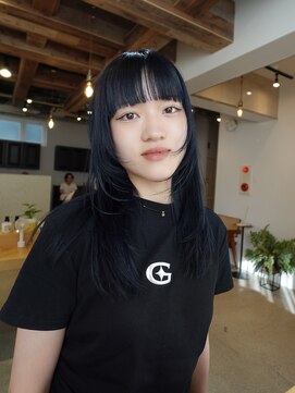 ディッセンバー 神宮前(December) ネイビーグレーネイビーブルーワイドバングレイヤーカット