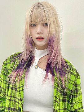 レコ 渋谷(LECO) シャギーロングレイヤー×ホワイトキャンディカラー