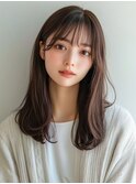 顔周りカット ワンカール チョコレートブラウン 前髪カット 20代