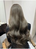 オリーブベージュ　レイヤーカット　前髪　ブリーチなし　艶髪