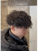 刈り上げツーブロック波巻きスパイラルパーマメンズマッシュ