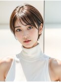 ショートボブワイドバングホワイトブロンド外はね20代30代40代