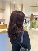 ブリーチなしでもしっかり色味が入る暖色カラー×ウェーブパーマ