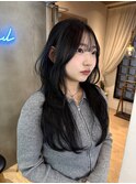 オリーブグレー/韓国レイヤーカット/マロンベージュ/黒髪/小顔
