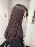 黒のボリュームブラウス+ワインレッドロング