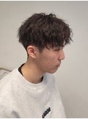 刈り上げショートアップバング縦落ちツイストスパイラルパーマ