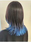エンドカラーウルフターコイズブルーインナーカラー美髪日吉