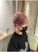 マッシュショート×ピンクベージュ