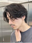 大分メンズナチュラルセンターパート強め毛流れフェザーパーマ