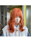 ハイトーン10代20代オレンジカラーケアブリーチ波巻き