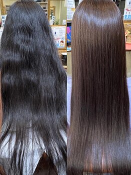 ドゥドゥ ビューティーサロン(DOUDOU BEAUTY SALON)の写真/髪を傷めにくい縮毛矯正ならお任せください！『緩衝剤』で健康で綺麗なストレートヘアを作ります！