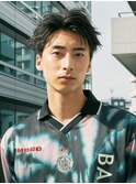 センターパートニュアンスパーマ刈り上げツーブロックメンズヘア