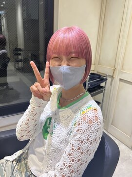 アソビセカンド 原宿(ASOBI 2nd) ダブルカラー/黒髪/ボブルフ/ネビージュ/原宿/前髪/ピンクカラー