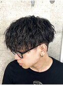 メンズツイストスパイラルパーマ　刈り上げマッシュ縦落ちパーマ
