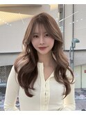 韓国顔まわりレイヤーカットグレージュオリーブベージュブラウン
