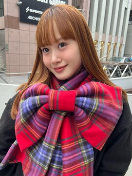 アム 表参道(am) 小顔薄めバンググレージュレイヤーロング前髪パーマ黒髪