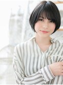 暗髪アッシュブラック前下がりボブショートh3越谷20代30代40代