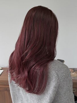 ヘアー アイス 御器所本店(HAIR ICI) ブリーチなしダブルカラーチェリーレッド冬カラー春カラーロング
