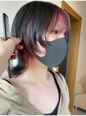 インナーカラー×ボブウルフ 髪質改善/ピンクカラー/福島区