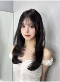韓国ヘア 艶髪 透明感カラー ミディアムレイヤー トレンドヘア