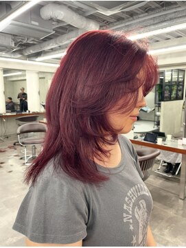 ニコ トウキョウ 渋谷(nico TOKYO) ダブルカラーチェリーレッドピンクブラウン韓国レイヤーロング