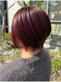 丸みショートレイヤーボブ チェリーレッド