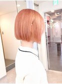 ぱっつんボブ/ミニボブ/オレンジカラー/アプリコットオレンジ