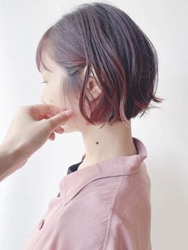 モリオフロムロンドン 原宿本店(morio from London) 【morio 原宿】ミニボブ　インナーカラー　ハイライト　ピンク