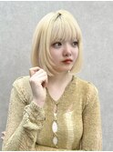 ハイトーンボブ韓国レイヤーカットホワイトブロンド抜きっぱなし