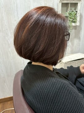 コルテ 倉敷西坂店(CoRte.) ふんわり丸みボブ/大人ボブ/暖色ブラウン/白髪ぼかしハイライト