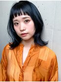 ブルーブラック☆暗髪☆ぱっつん☆オン眉☆くびれヘア