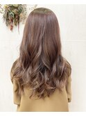 くびれ巻きブリーチなしカラーナチュラルブラウンコテ巻きパーマ