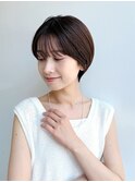 大人ショート丸みマッシュ前髪丸顔ショコラブラウンK20250516