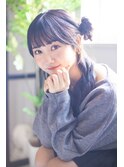 お団子サイドハーフアップ