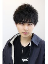 ネイビー(NAVY)&nbsp;黒髪ショートレイヤー ソフトツーブロック無造作パーママッシュ