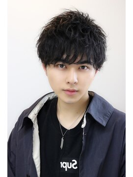 ネイビー(NAVY) 黒髪ショートレイヤー ソフトツーブロック無造作パーママッシュ