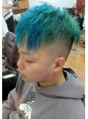 ツイストパーマツーブロックヘア×オーシャンブルー