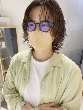 コフィー バイ メルト 吉祥寺(cofy by melt) 【三ツ井純】ウルフパーマ レイヤーカット センターわけアッシュ