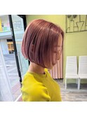 ミニボブ×ピンクベージュ