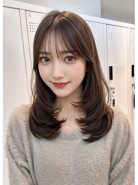 韓国ヘア／ミディアム/レイヤーカット／前髪カット